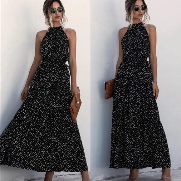 Kara and Kate Dresses & Skirts - Kara and Kate Black Polka Dot Maxi Dress